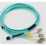 Optický patchcord MPOupc female/4xLCupc duplex, MM, OM3, 8-vlákno, Typ B, 1m