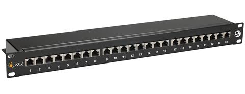 SOLARIX patch panel 24x RJ45, CAT5E, STP, s vyväzovacou lištou, čierny, 1U